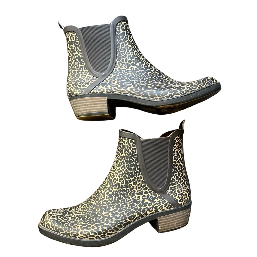 Lucky Brand Women's Basel H2O Rain Boots Sesame Leopard Print Zip-up 9/40